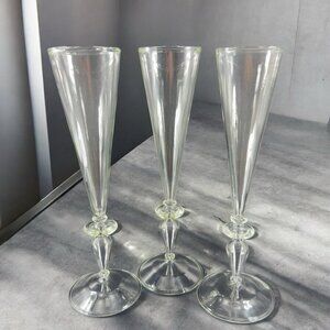 Venetian Clear‎ Glass Champagne Flute Glasses Tall Elegant Delicate Italy Set 3